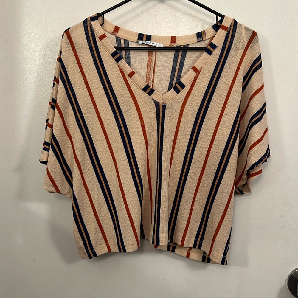Zara Blue and Burnt Orange Striped Top